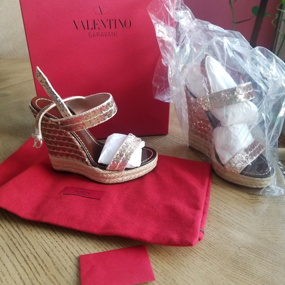 Valentino Garavini Sequined Espadrille Wedges